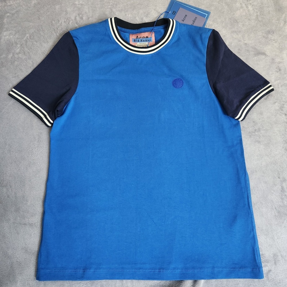 New Acne Studios Bla Konst Mens Blue Ringer T-Shirt Navy Contrast S Small
